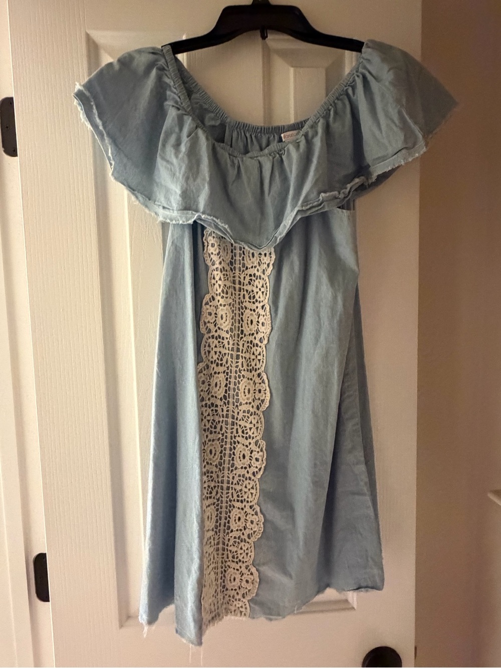 Womens xhileration Light Blue Off-Shoulder Dress with Lace Panel